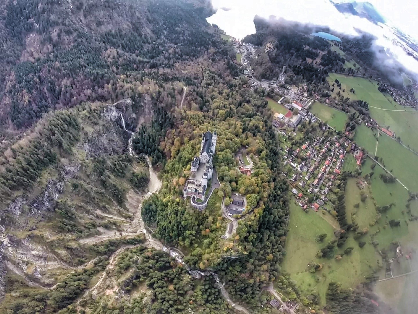 aerial view of neuschwanstein castle