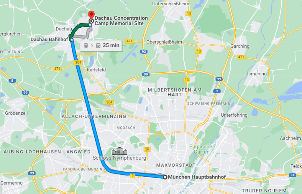 Munich to Dachau Distance